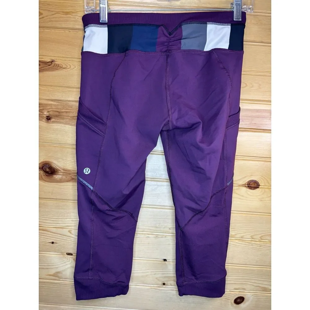 LULULEMON Athletica Crop Leggings Womens Capri Maroon Burgundy 3/4 Side Pocket 6
